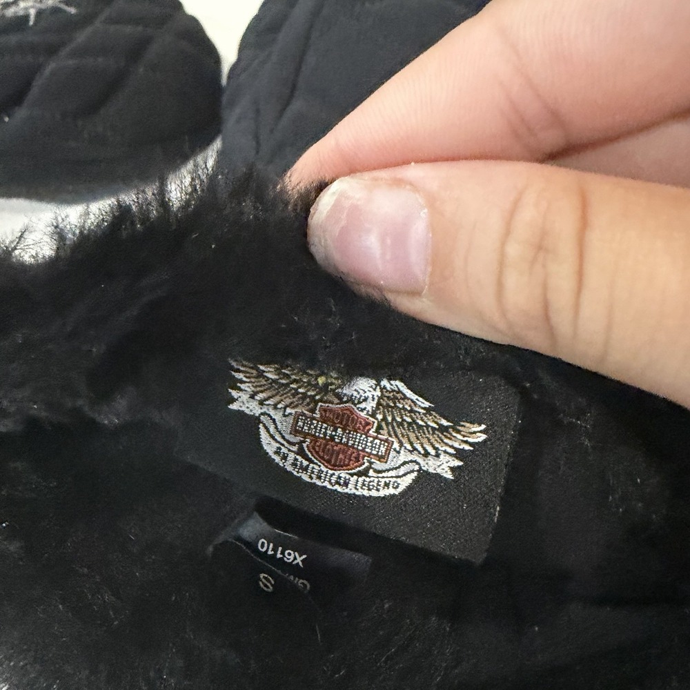 Harley-Davidson Women's Small Quilted Winter Mittens Black Faux Fur 2005 - Picture 6 of 12